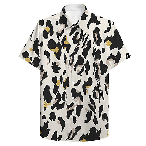 

Men's Shirt 3D Print Cheetah Print Plus Size 3D Print Button-Down Short Sleeve Casual Tops Casual Fashion Streetwear Breathable White