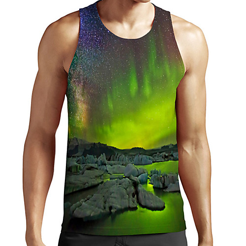 

Men's Unisex Tank Top Undershirt 3D Print Scenery Graphic Prints Plus Size Print Sleeveless Casual Tops Basic Fashion Designer Breathable Green
