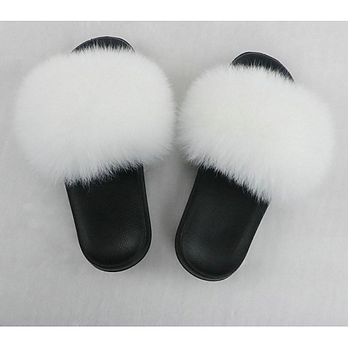 

Women's Sandals Flat Heel Round Toe Faux Fur Solid Colored White Black Pink