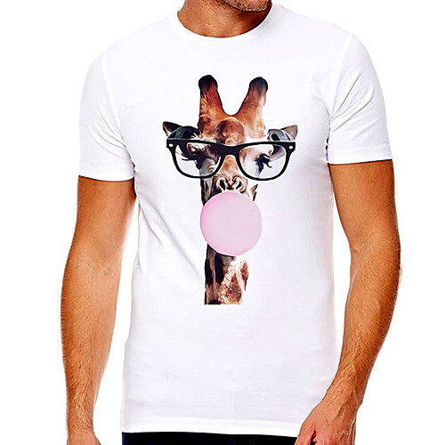 

Men's Unisex Tee T shirt Hot Stamping Graphic Prints Giraffe Plus Size Print Short Sleeve Casual Tops Cotton Basic Designer Big and Tall White