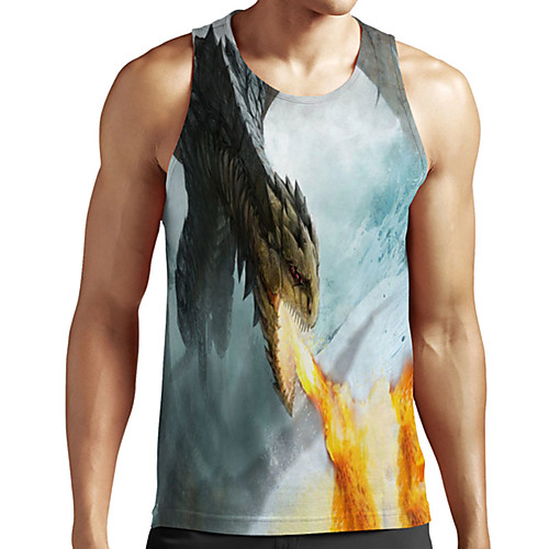 

Men's Unisex Tank Top Undershirt 3D Print Graphic Prints Dinosaur Plus Size Print Sleeveless Casual Tops Basic Designer Big and Tall Light gray
