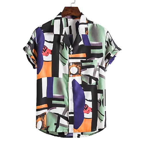 

Men's Shirt Other Prints Graphic Print Short Sleeve Casual Tops Hawaiian Green / Black