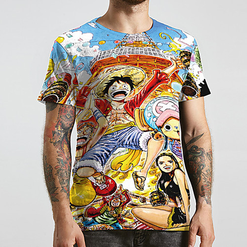 

Men's Unisex Tee T shirt 3D Print Anime Graphic Prints Plus Size Print Short Sleeve Casual Tops Basic Designer Big and Tall Blue