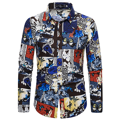 

Men's Shirt Other Prints Graphic Long Sleeve Casual Tops Ethnic Style Black