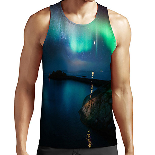 

Men's Unisex Tank Top Undershirt 3D Print Scenery Graphic Prints Plus Size Print Sleeveless Casual Tops Basic Fashion Designer Breathable Blue