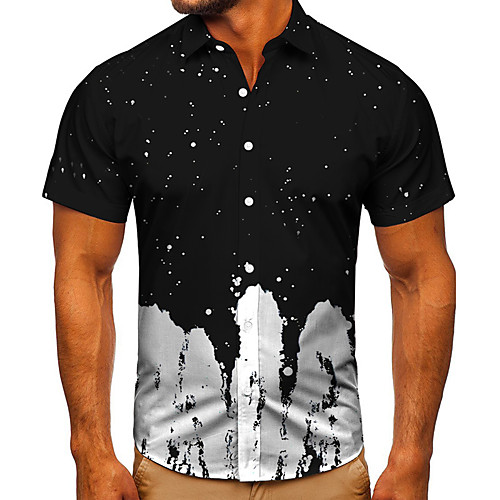 

Men's Shirt 3D Print Graphic Prints Graffiti Button-Down Short Sleeve Street Tops Casual Fashion Classic Breathable Black