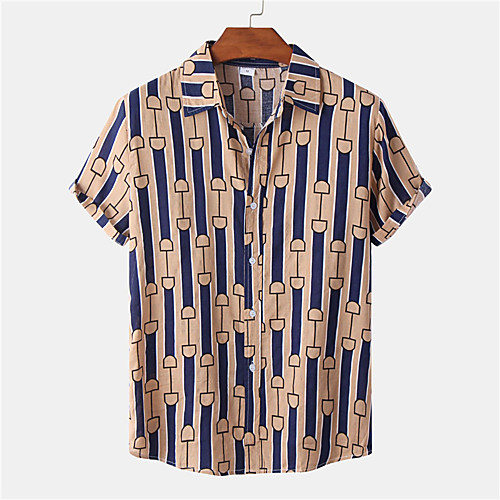 

Men's Shirt Striped Button-Down Short Sleeve Casual Tops Casual Fashion Hawaiian Breathable Brown