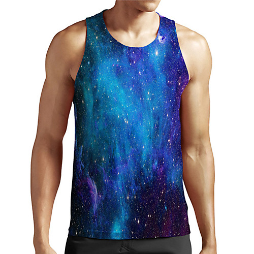 

Men's Unisex Tank Top Undershirt 3D Print Galaxy Graphic Prints Plus Size Print Sleeveless Casual Tops Basic Designer Big and Tall Blue