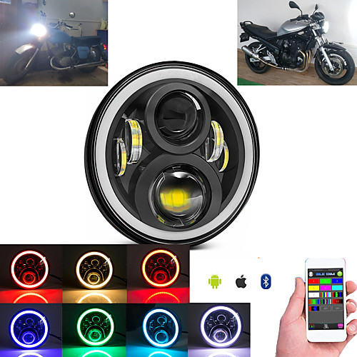 

OTOLAMPARA 100W Motorcycle RGB LED Headlight H4 for Yamaha Road Star 1600/ 1700/ Silverado Multi-functional High Low Beam Headlamp with Angel Eye DRL 1pcs