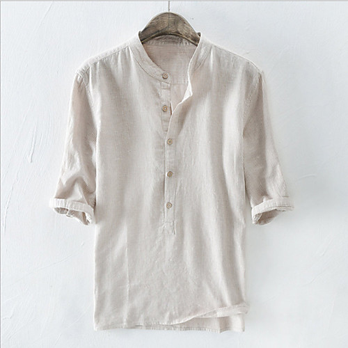 

Men's Shirt Solid Colored Button-Down Long Sleeve Casual Tops Casual Fashion Breathable Comfortable Standing Collar Blue Khaki Light gray