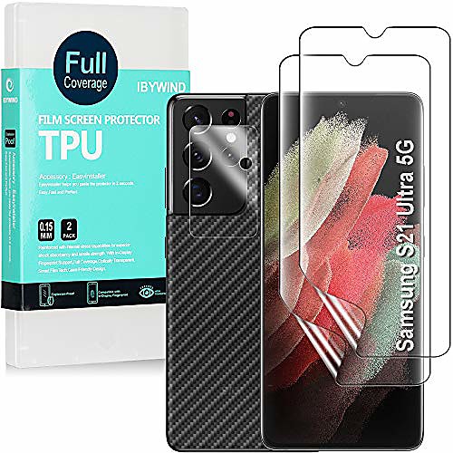 

ibywind protective film for samsung galaxy s21 ultra 5g [2 pieces], [camera protective film] [carbon fiber film for the back] [fingerprint compatible] [bubble-free]