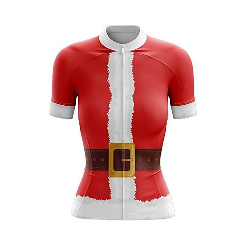 

21Grams Women's Short Sleeve Cycling Jersey Summer Spandex Polyester Red 3D Santa Claus Bike Jersey Top Mountain Bike MTB Road Bike Cycling Quick Dry Moisture Wicking Breathable Sports Clothing
