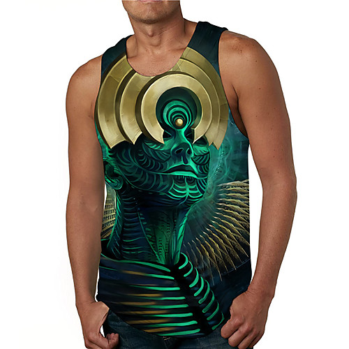 

Men's Tank Top Undershirt 3D Print Graphic Prints Buddha Print Sleeveless Daily Tops Casual Designer Big and Tall Green