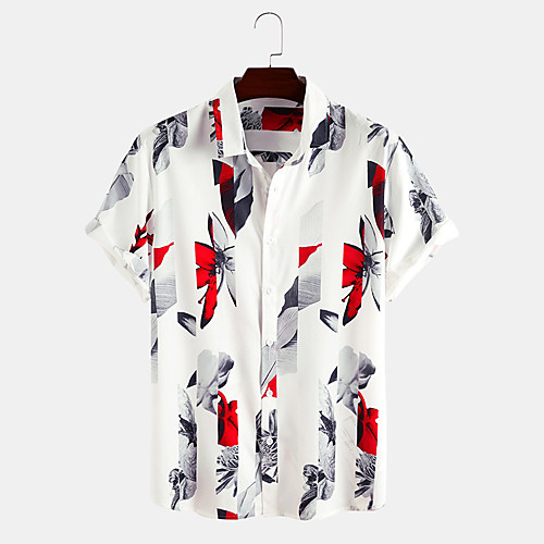 

Men's Shirt Floral Button-Down Short Sleeve Casual Tops Lightweight Casual Fashion Breathable White