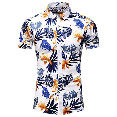 

Men's Shirt Graphic Short Sleeve Casual Tops Simple Fashion White Navy Blue