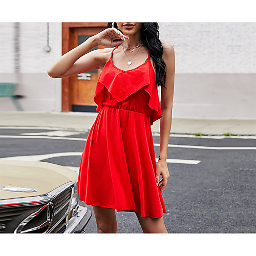 

Women's Strap Dress Short Mini Dress Red Sleeveless Solid Color Summer Sexy 2021 S M L XL