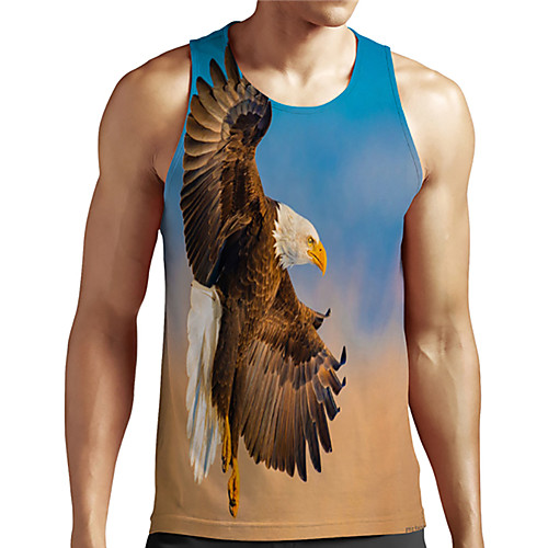 

Men's Unisex Tank Top Undershirt 3D Print Graphic Prints Eagle Animal Plus Size Print Sleeveless Casual Tops Basic Designer Big and Tall Blue