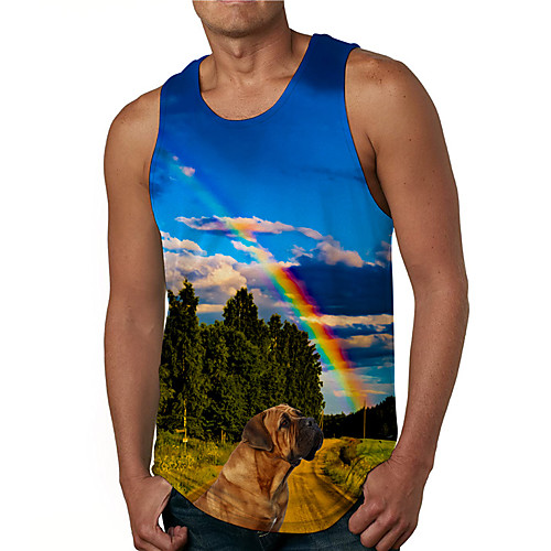 

Men's Tank Top Undershirt 3D Print Rainbow Graphic Prints Forest Print Sleeveless Daily Tops Casual Designer Big and Tall Blue