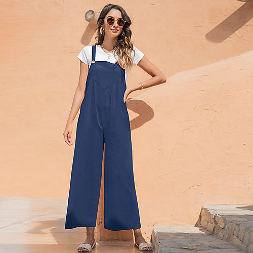 

nuoxi 2021 amazon cross-border european and american women's summer new retro casual strap wide-leg trousers 1821