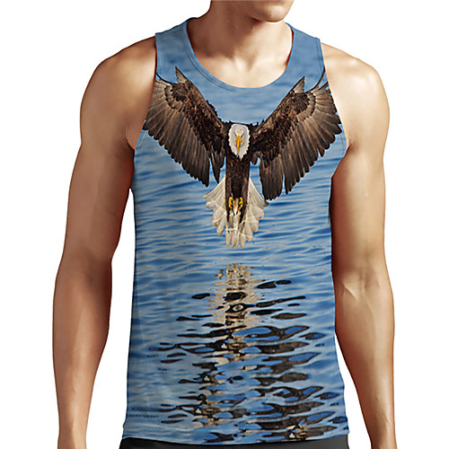 

Men's Unisex Tank Top Undershirt 3D Print Graphic Prints Eagle Animal Plus Size Print Sleeveless Casual Tops Basic Designer Big and Tall Blue