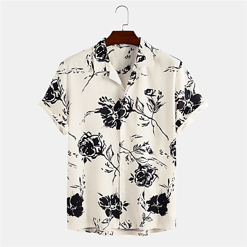 

Men's Shirt Rose Button-Down Short Sleeve Casual Tops Lightweight Casual Fashion Breathable Beige