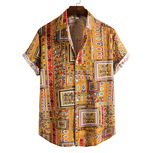 

Men's Shirt Plaid Color Block Button-Down Short Sleeve Casual Tops Cotton Casual Fashion Breathable Comfortable A B C