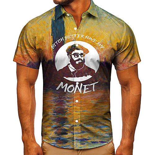 

Men's Shirt 3D Print Graphic Prints Human Button-Down Short Sleeve Street Tops Casual Fashion Classic Breathable Yellow