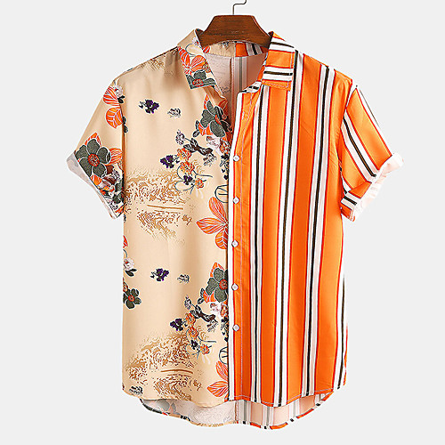 

Men's Shirt Striped Button-Down Short Sleeve Casual Tops Lightweight Casual Fashion Breathable Orange