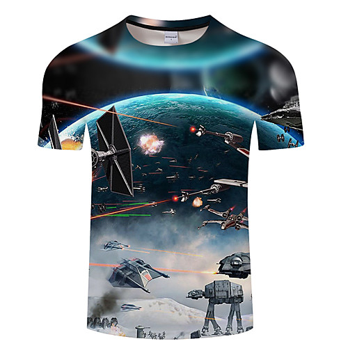 

Men's Unisex Tee T shirt 3D Print 3D Graphic Prints Alien Plus Size 3D Print Print Short Sleeve Casual Tops Basic Designer Big and Tall Black / White Black / Gray Gray / White