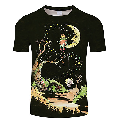 

Men's Unisex Tee T shirt 3D Print Halloween Graphic Prints Plus Size 3D Print Print Short Sleeve Casual Tops Basic Designer Big and Tall Black / Red Black Orange