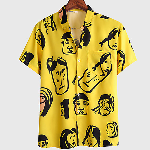 

Men's Shirt Graphic Prints Portrait Button-Down Short Sleeve Casual Tops Basic Fashion Breathable Comfortable Yellow / Sports / Spring / Summer