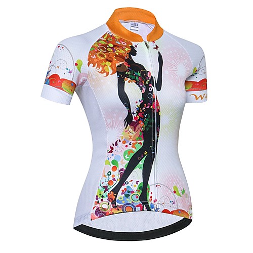 

21Grams Women's Short Sleeve Cycling Jersey Summer Spandex Polyester OrangeWhite Floral Botanical Bike Jersey Top Mountain Bike MTB Road Bike Cycling Quick Dry Moisture Wicking Breathable Sports