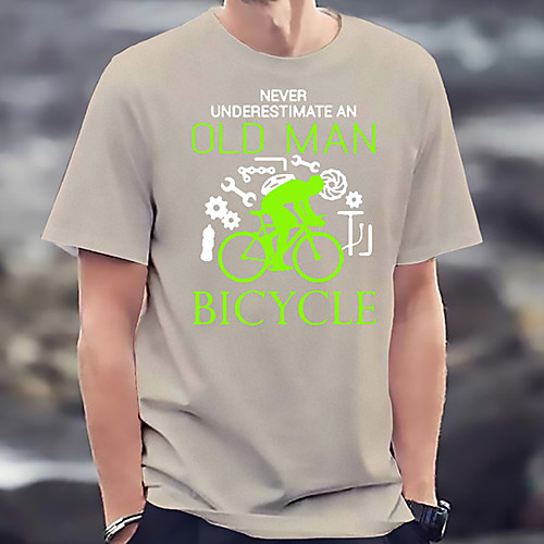 

Men's Unisex Tee T shirt Hot Stamping Graphic Prints Bicycle Old Man Letter Plus Size Print Short Sleeve Casual Tops Basic Fashion Designer Big and Tall Gray