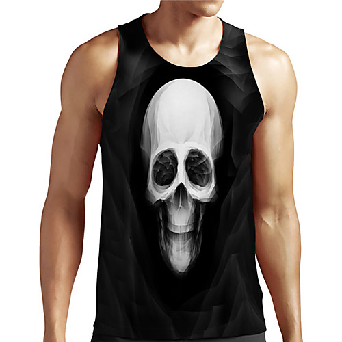 

Men's Unisex Tank Top Undershirt 3D Print Graphic Prints Skull Plus Size Print Sleeveless Casual Tops Basic Designer Big and Tall Black