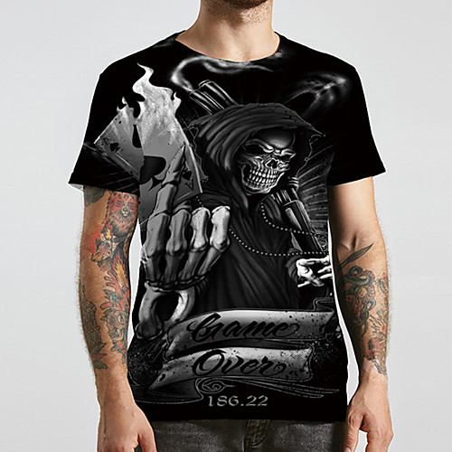 

Men's Unisex Tee T shirt Shirt 3D Print Graphic Prints Skull Plus Size Print Short Sleeve Casual Tops Basic Designer Big and Tall Round Neck Black / Summer