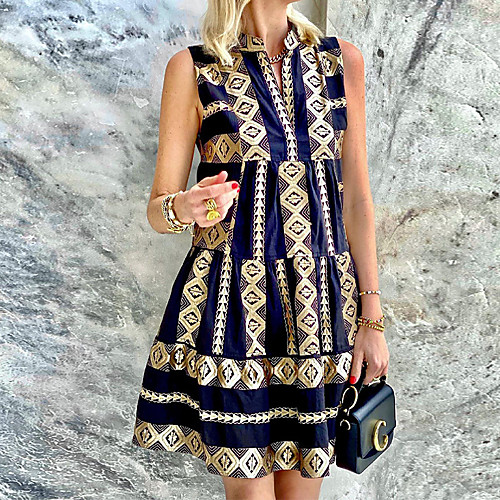 

Women's A Line Dress Knee Length Dress Photo Color Sleeveless Print Fall Summer Boho Loose 2021 S M L XL