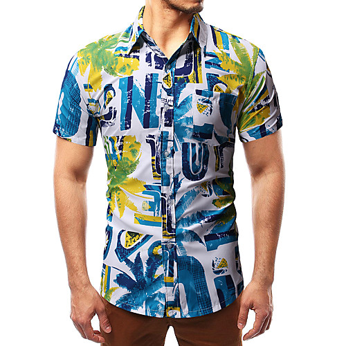 

Men's Shirt Other Prints Graphic Tree Letter Short Sleeve Casual Tops Beach White