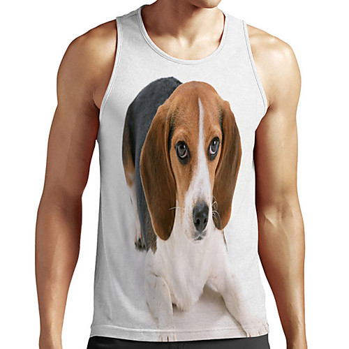 

Men's Unisex Tank Top Undershirt 3D Print Dog Graphic Prints Animal Plus Size Print Sleeveless Casual Tops Basic Designer Big and Tall White