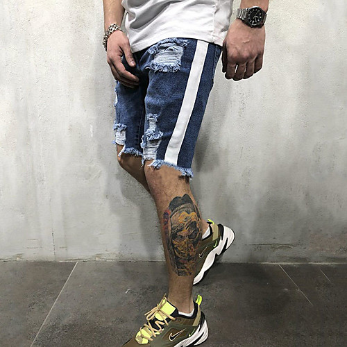 

Men's Ripped Jeans Pants Solid Color Blue