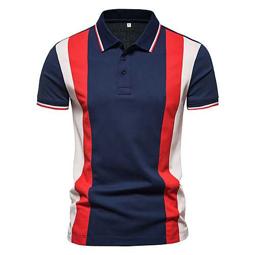 

Men's Golf Shirt Striped Short Sleeve Casual Tops Fashion White Navy Blue