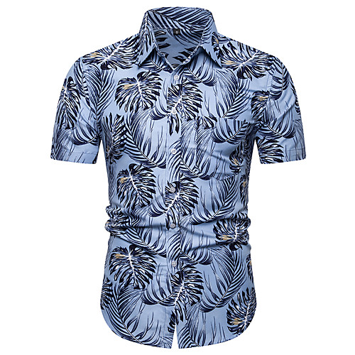 

Men's Shirt Other Prints Leaves Short Sleeve Casual Tops Casual Blue