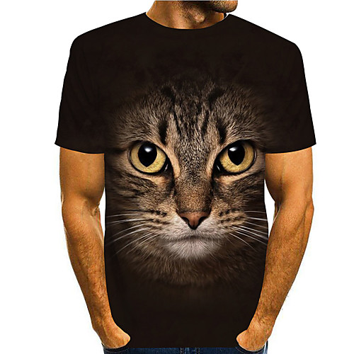 

Men's Tee T shirt 3D Print Cat Graphic Prints Print Short Sleeve Daily Tops Casual Designer Big and Tall Black