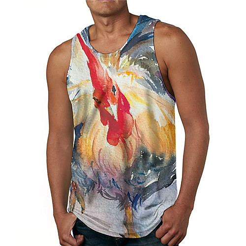 

Men's Tank Top Undershirt 3D Print Graphic Prints Chicken Print Sleeveless Daily Tops Casual Designer Big and Tall Rainbow