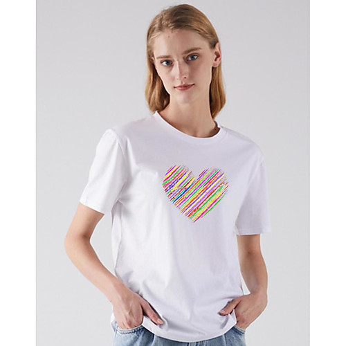 

Women's T shirt Heart Round Neck Basic Tops White Fuchsia Light gray