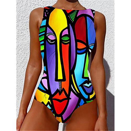 

Women's One Piece Monokini Swimsuit Tummy Control Slim Color Block Abstract Purple Swimwear Strap Bathing Suits New Casual Sexy / Padded Bras / Beach