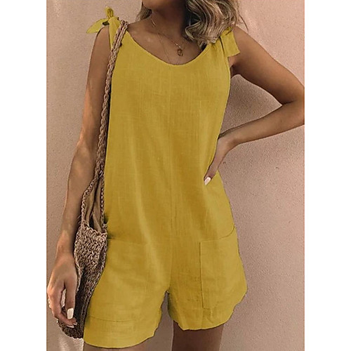 

Women's Ordinary Off Shoulder White Blue Yellow Romper Solid Colored Patchwork