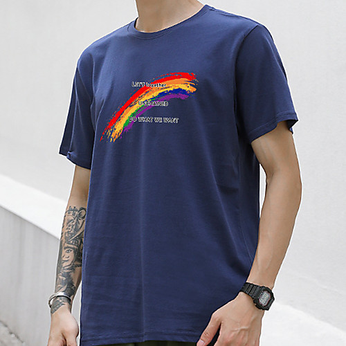 

Men's Unisex Tee T shirt Hot Stamping Rainbow Graphic Prints Letter Plus Size Short Sleeve Casual Tops 100% Cotton Basic Vintage Designer Big and Tall White Black Navy Blue