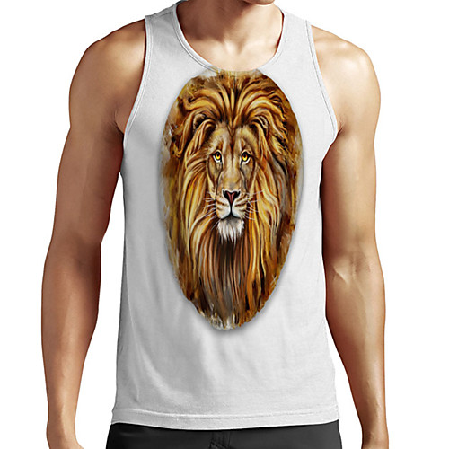 

Men's Unisex Tank Top Undershirt 3D Print Graphic Prints Lion Animal Plus Size Print Sleeveless Casual Tops Basic Fashion Designer Breathable White