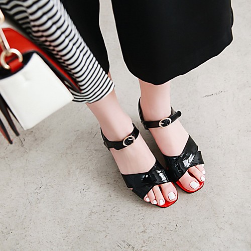 

Women's Sandals Chunky Heel Round Toe PU Synthetics White Black Red