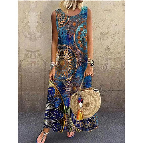 

Women's Shift Dress Maxi long Dress Sleeveless Pattern Spring Summer Casual / Daily 2021 S M L XL XXL